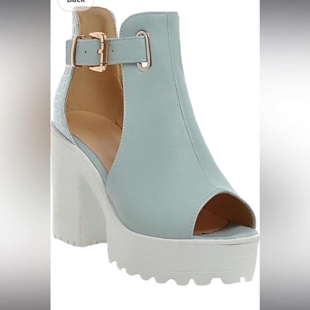 Women's Light Blue Peep Toe Block Heel Sandals